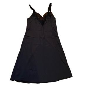 Vassarette Vintage Long Black Slip with Lace Bodice Sz L  b10